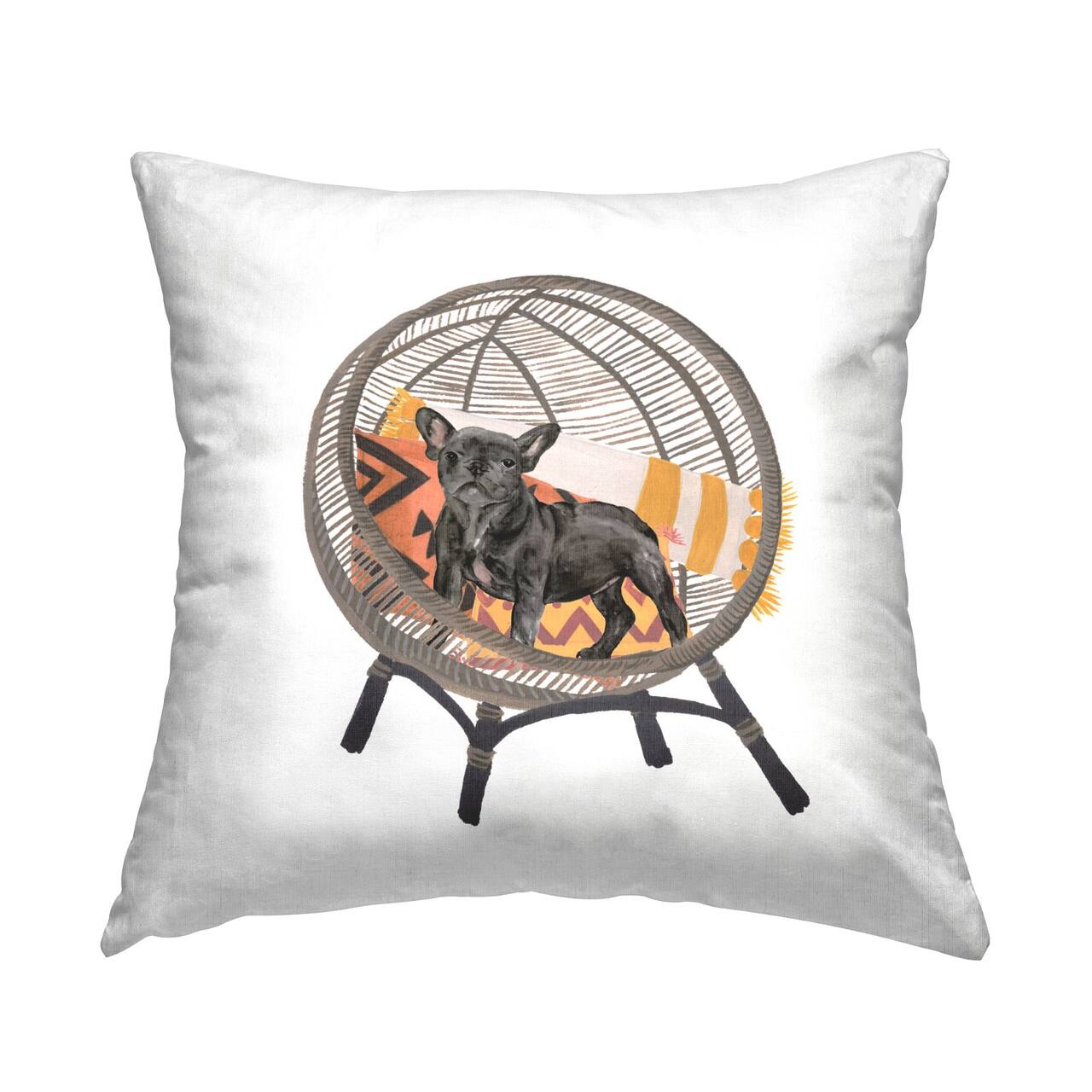 Stupell Industries Black Puppy Dog Boho Woven Chair Throw Pillow, 18" x 18"